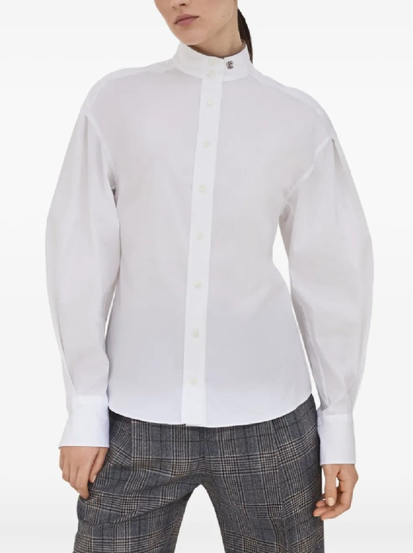 Brunello Cucinelli Long-Sleeve White Shirt With Mandarin Collar