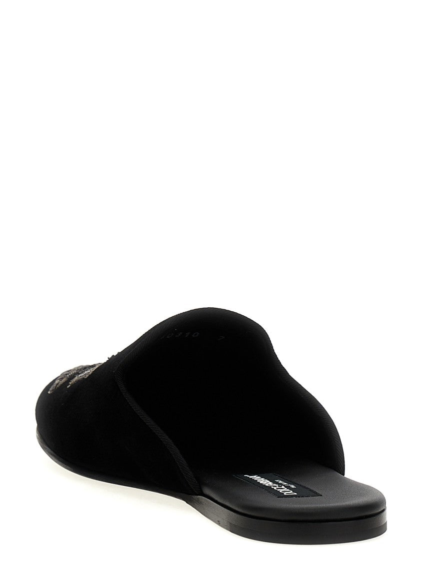 Dolce & Gabbana Velvet Slippers With Embroidered Coat Of Arms