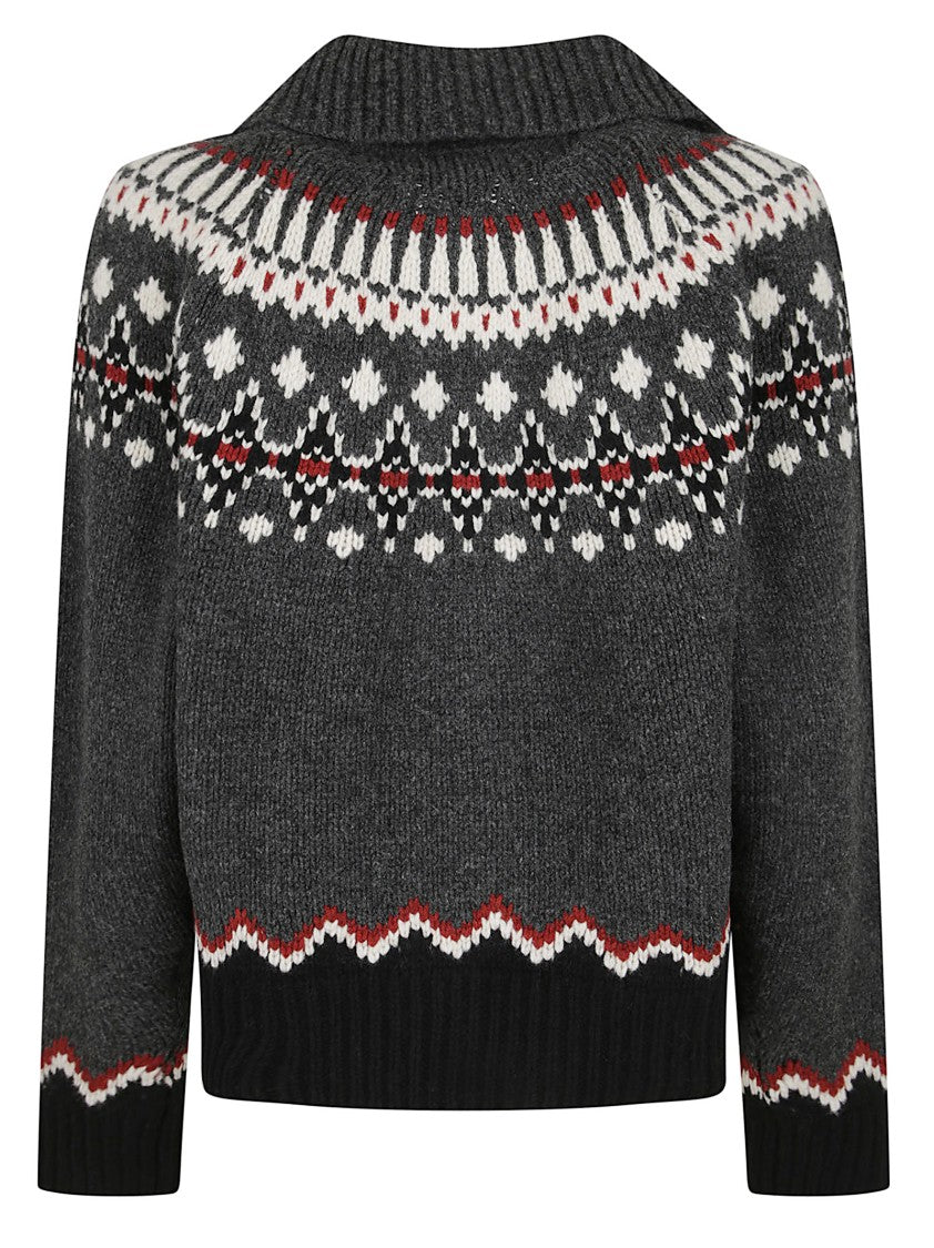 Alanui Nordic-Inspired Button-Up Sweater In Dark Grey