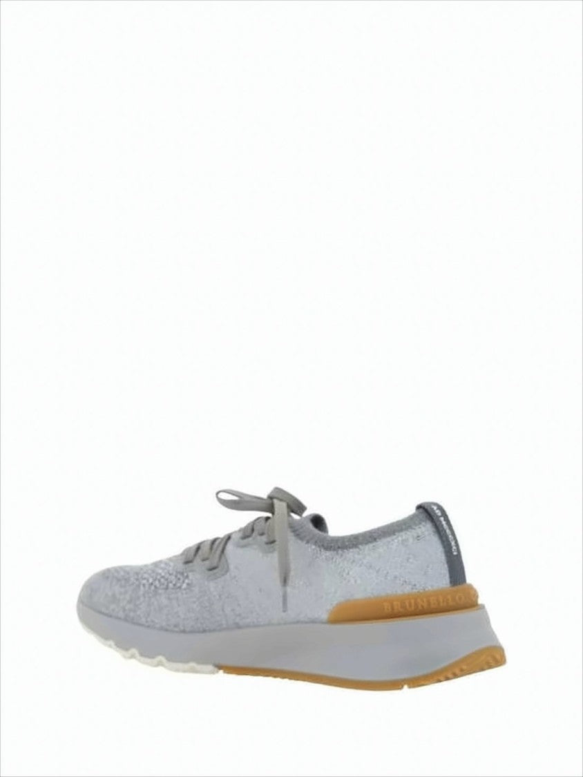 Brunello Cucinelli Knitted Grey Sneakers With Cushioned Sole