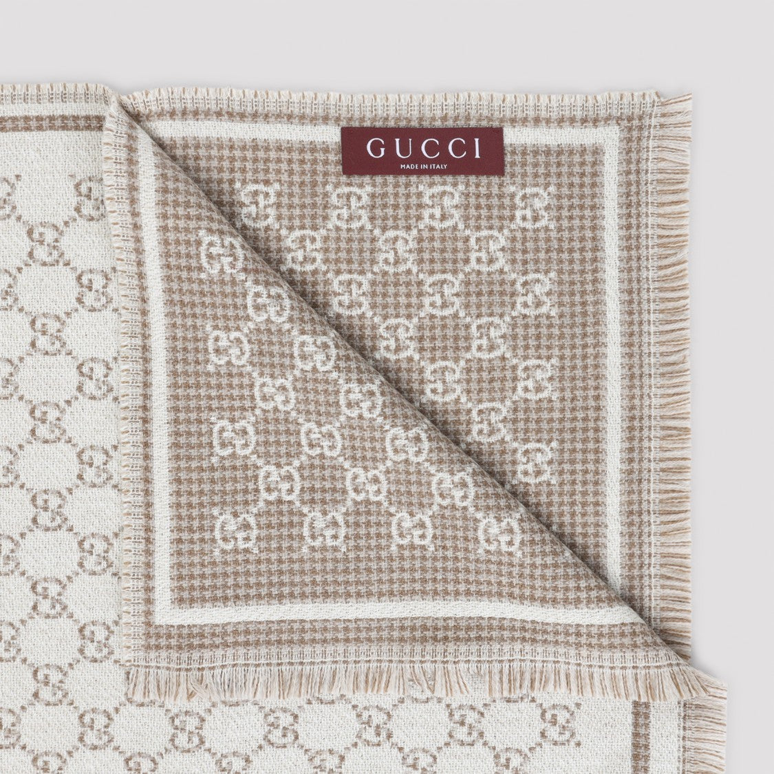 Gucci Gg Beige And Ivory Wool Scarf