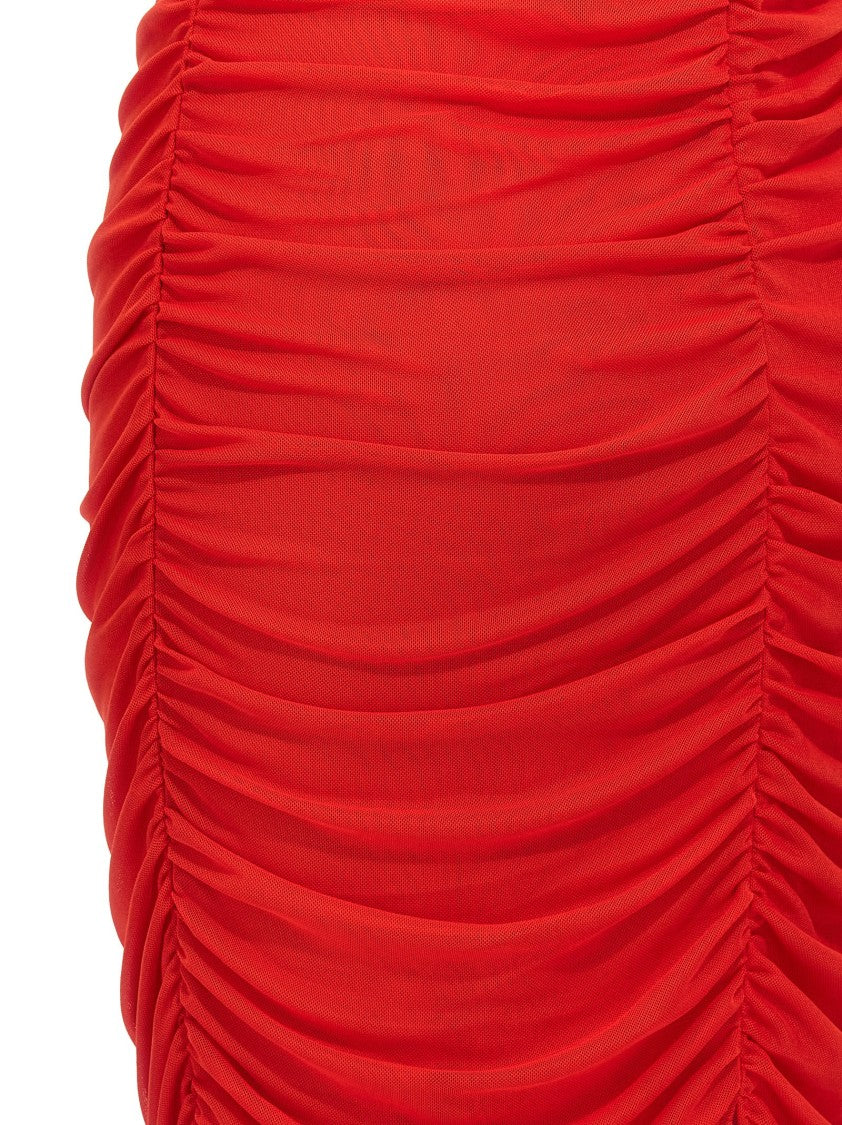 Rotate Birger Christensen Gathered Detail Mesh Midi Dress