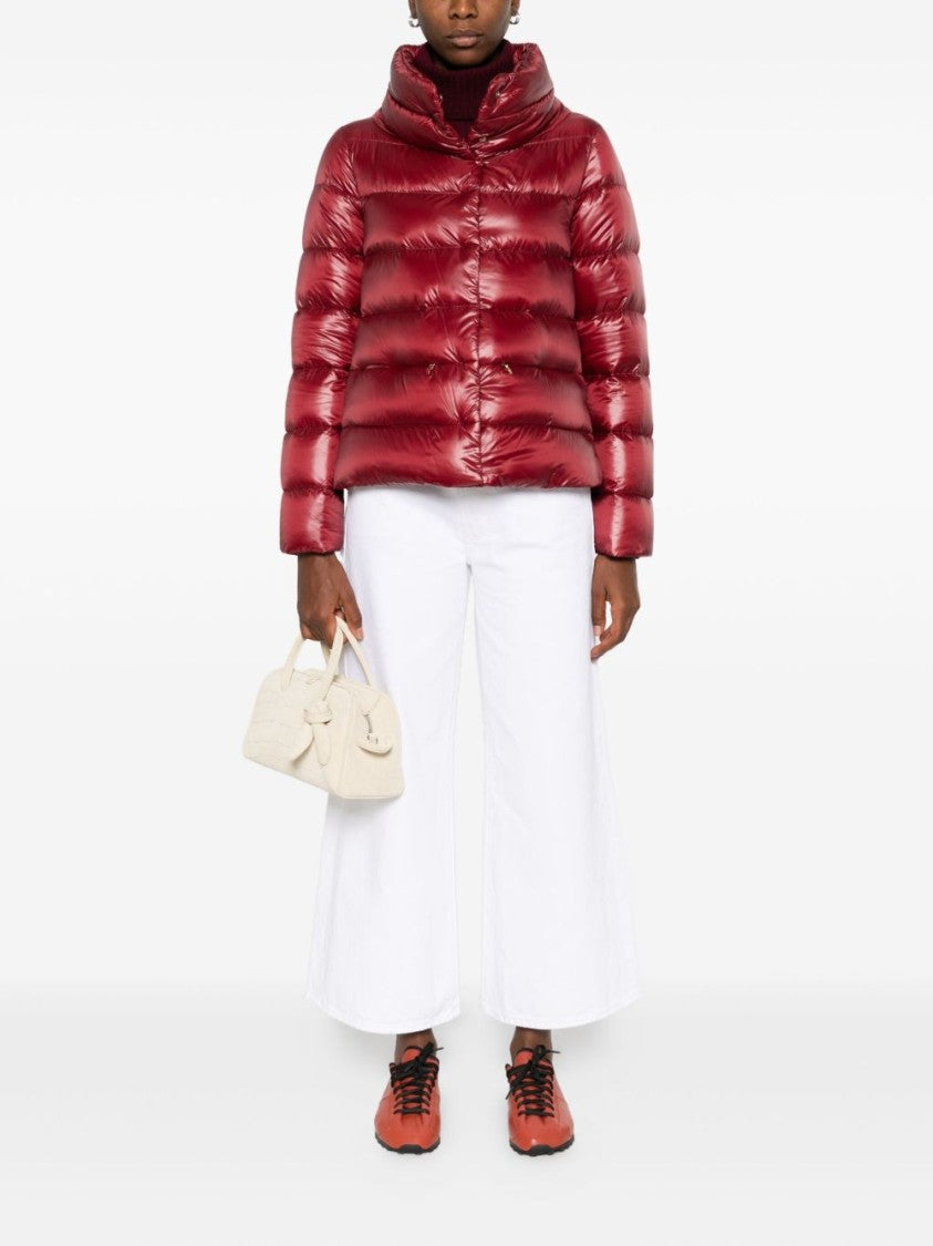 Herno Bordeaux High-Collar Puffer Jacket With Cropped Fit