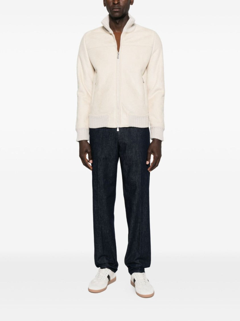 Gran Sasso Tailored White Casual Jacket With Ribbed Collar