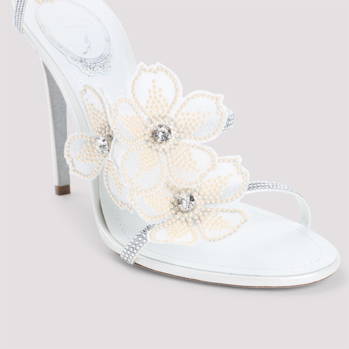 René Caovilla Flower Ivory Leather Sandals