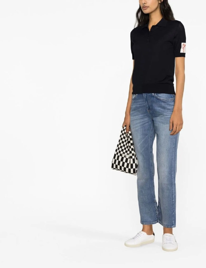 Golden Goose Navy Fitted Polo Knit With Classic Collar