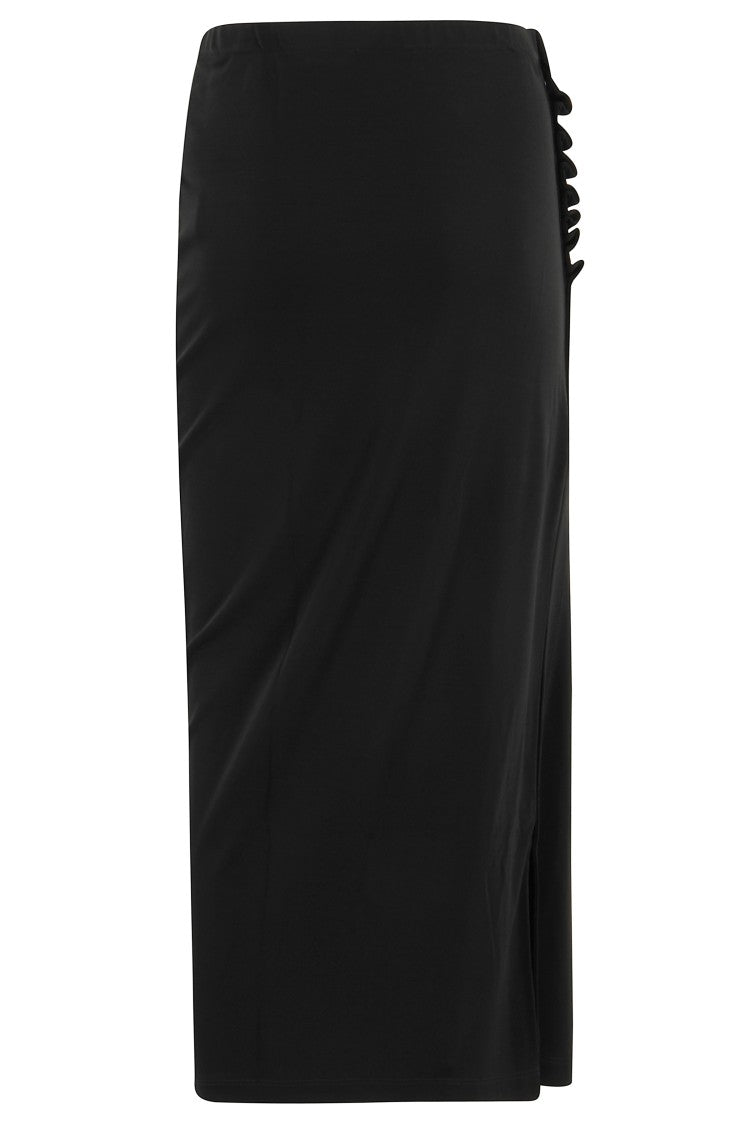 Rabanne Draped Black Midi Skirt With Side Buttons And Slit