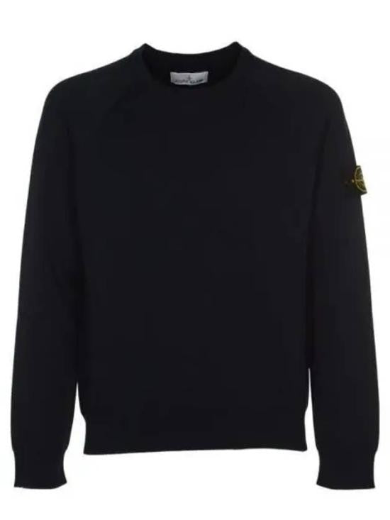 Stone Island Black Knitwear Sweater With Classic Crew Neck And Logo Patch