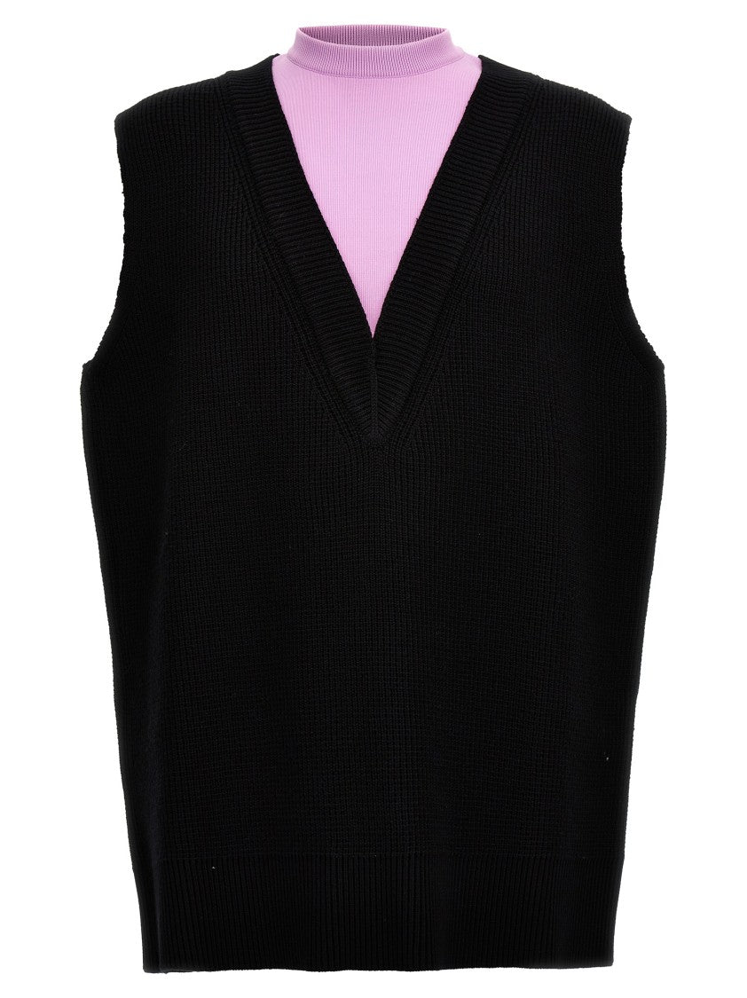 Jil Sander Contrast Fleece-Inserted Wool Blend Knit Vest