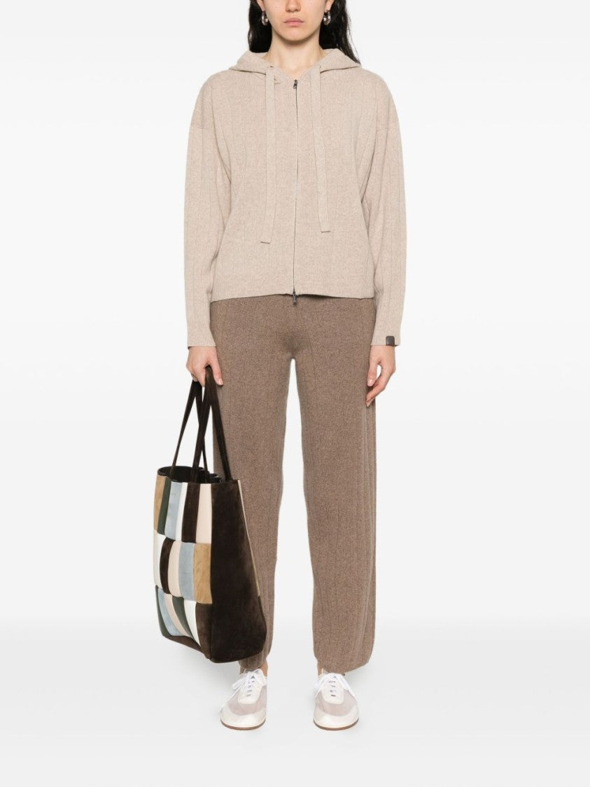 Max Mara Zip-Up Beige Knit Sweater With Hood