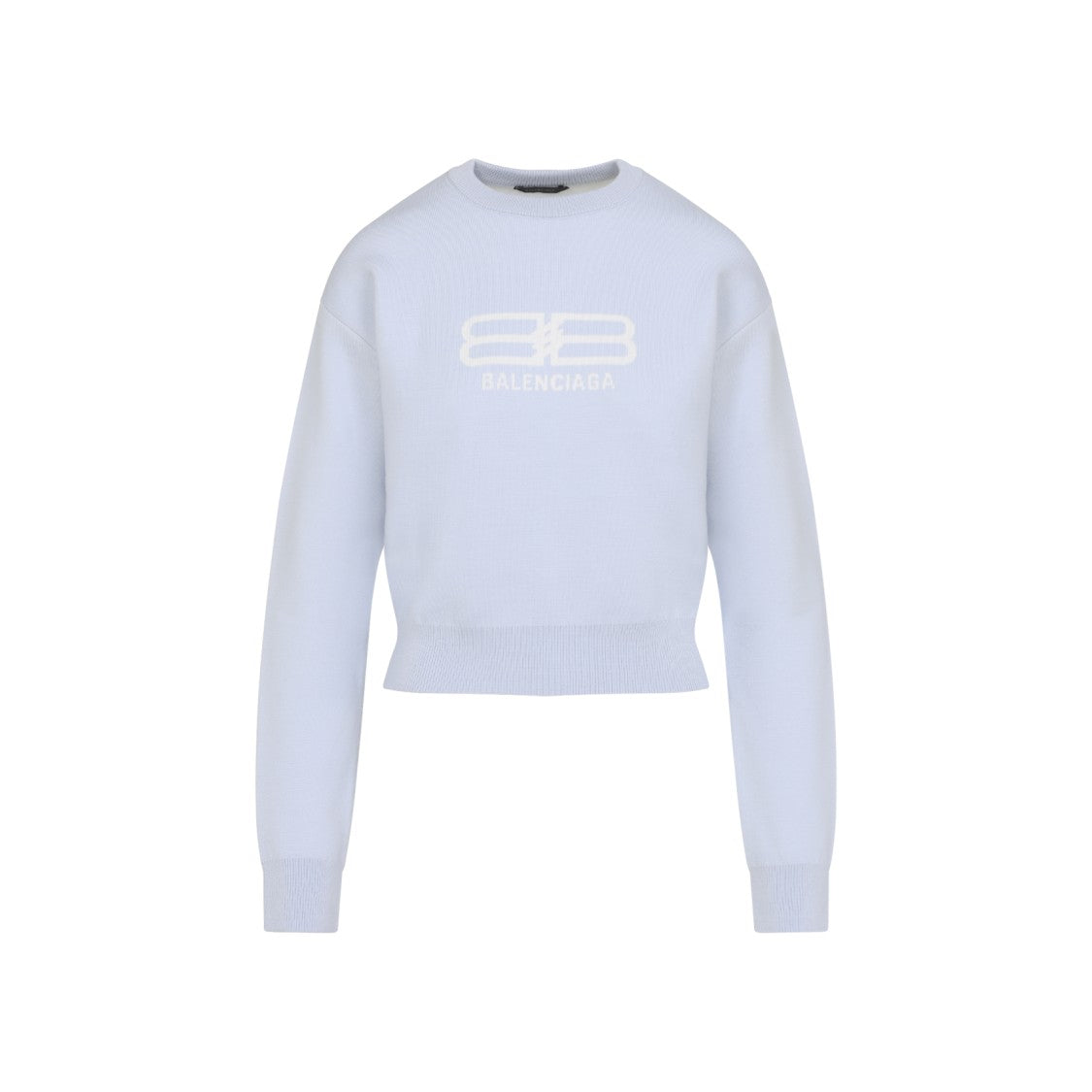 Balenciaga Light Blue Cropped Sweater With Minimalist Logo Design
