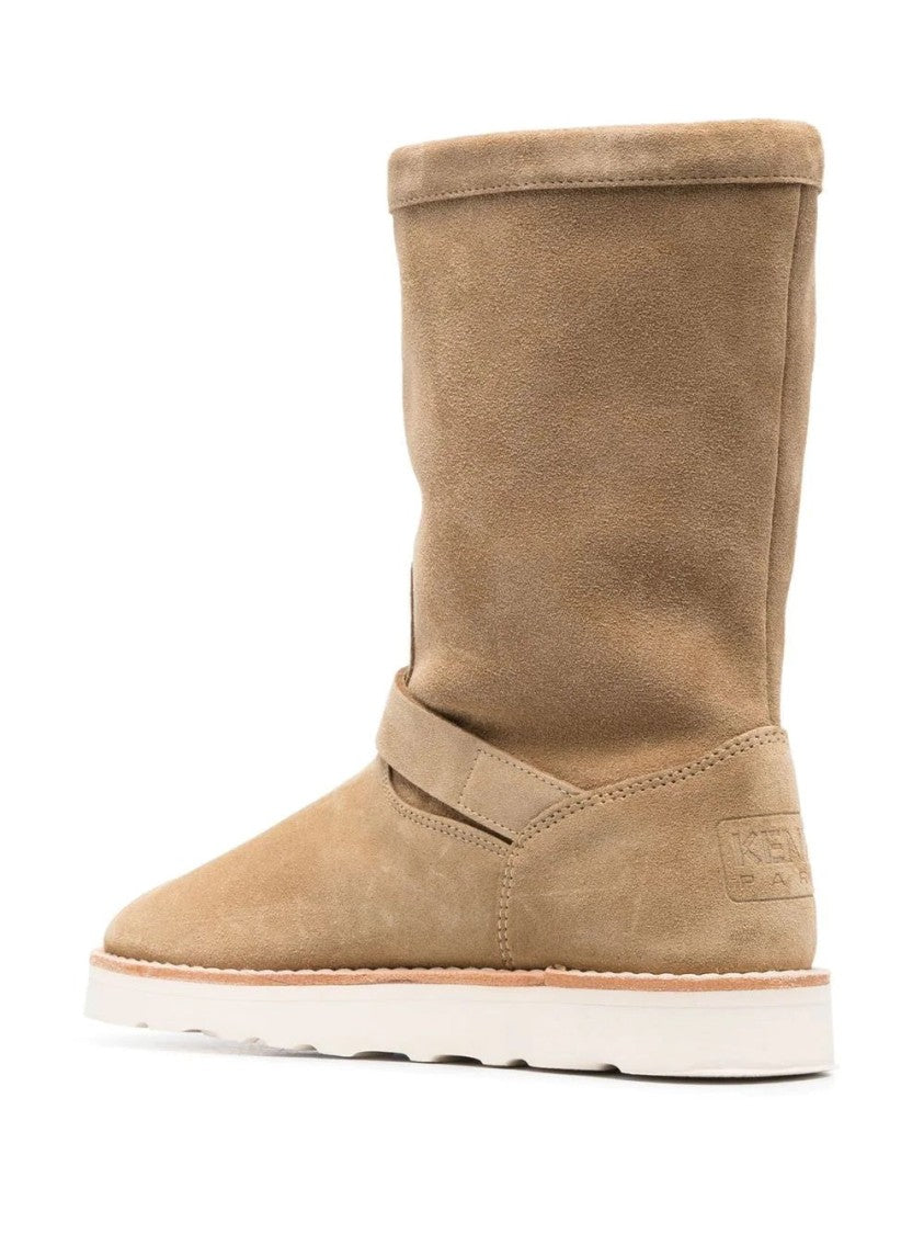 Kenzo Brown Suede Ankle Boots With Adjustable Straps And White Rubber Sole