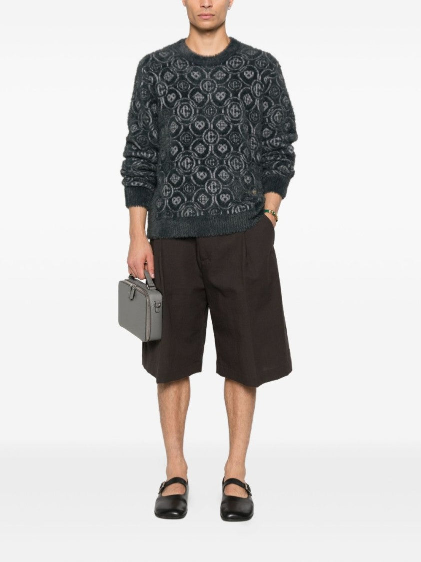 Casablanca Textured Gray Sweater With Fuzzy Pattern