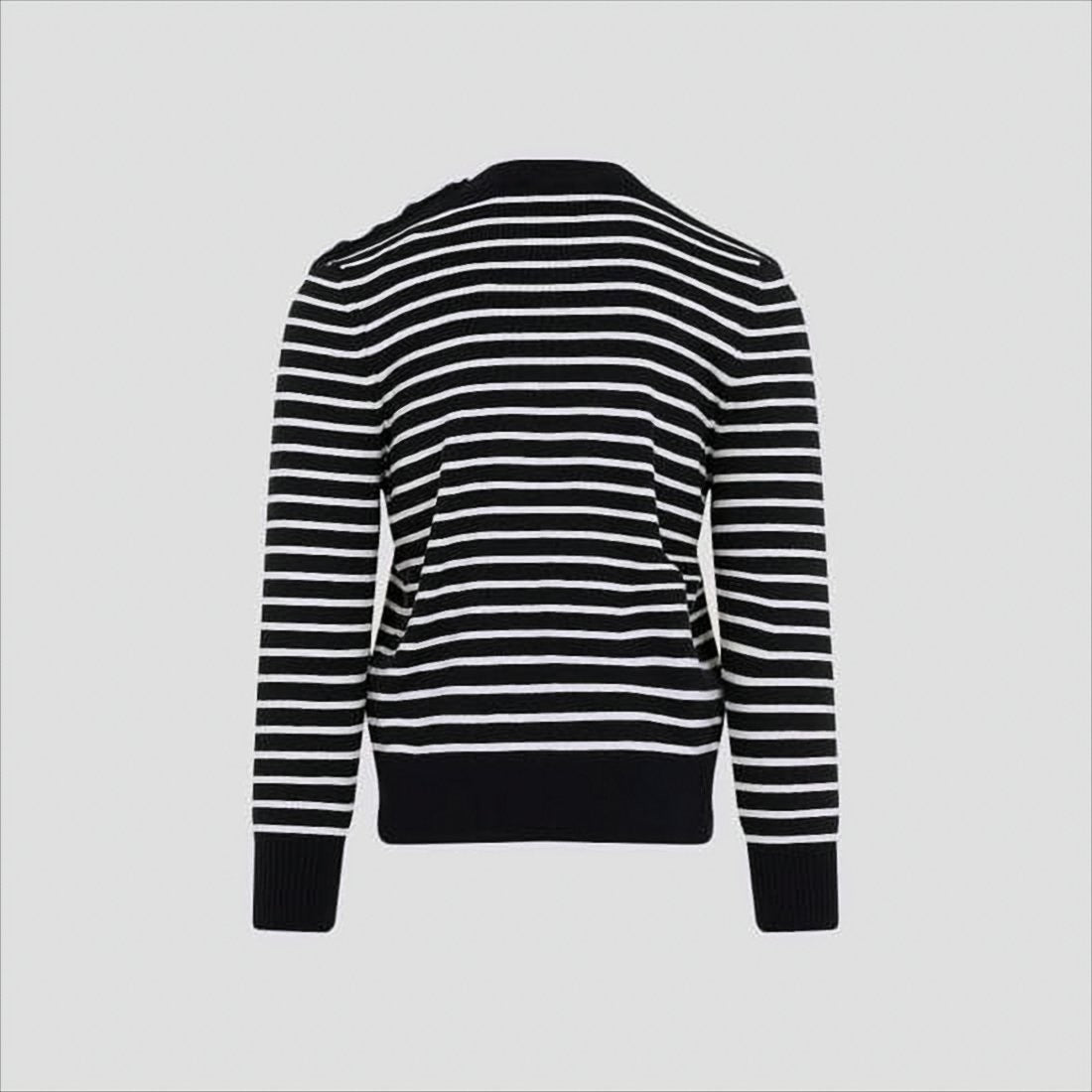 Ami Horizontal Stripe Knit Sweater With Shoulder Button Detail