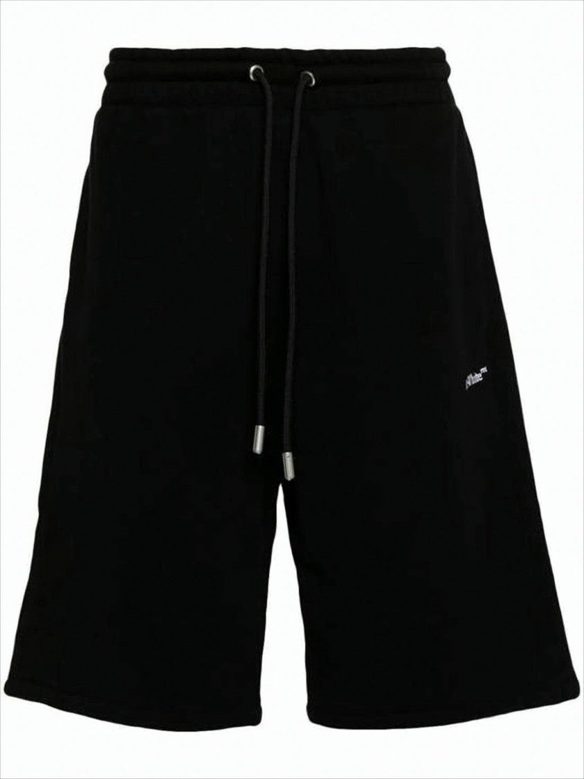 Off-White Relaxed Fit Cotton Shorts With Distinctive Stripe Design