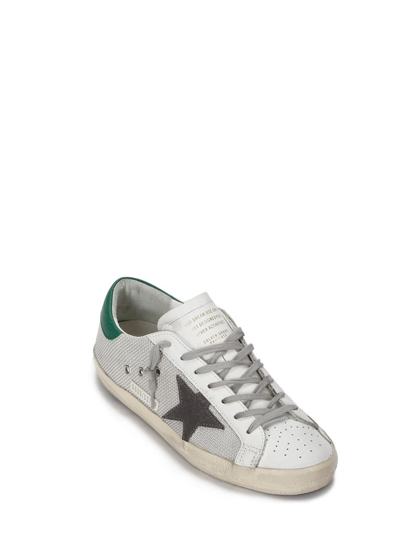 Golden Goose Mesh-Effect Leather Trainers With Green Accents
