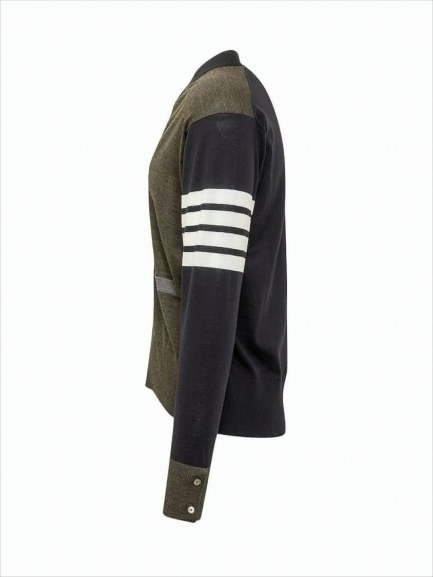 Thom Browne Color-Block Wool Cardigan With Signature Stripes
