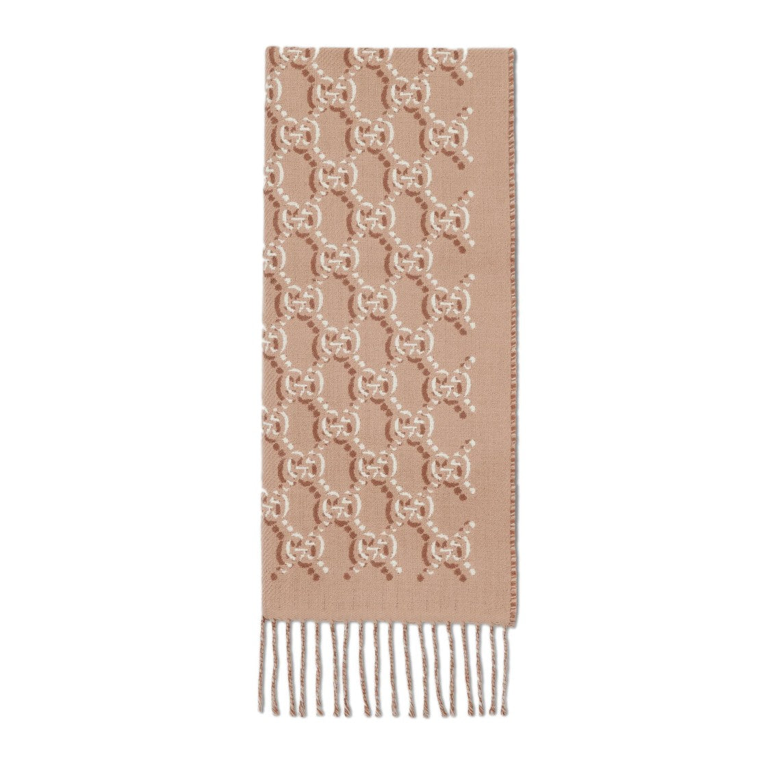 Gucci Textured Brown Wool Scarf With Fringed Edges