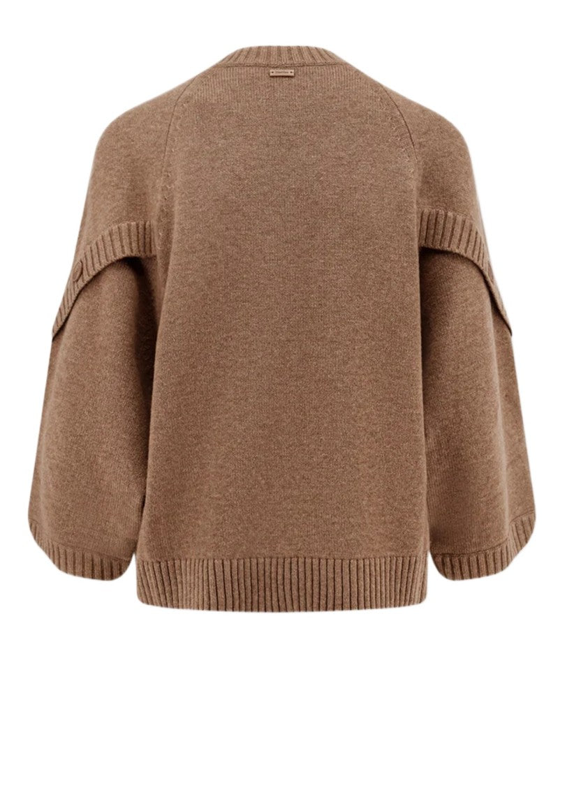 Max Mara Cross-Knit Oversized Sweater With Horn Button Details