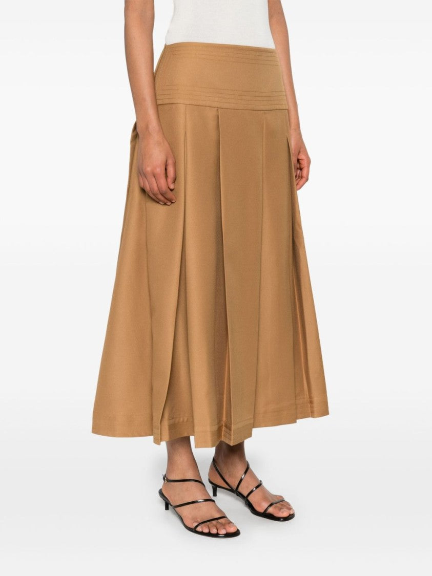 Abadia Brown Ochre Mid-Length Pleated Layan Skirt