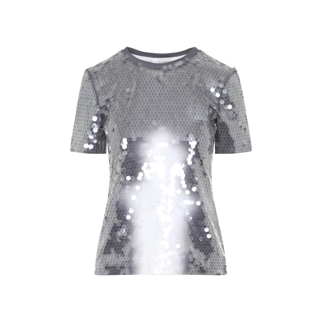 Sportmax Fitted Grey T-Shirt With Hexagonal Sequin Detailing