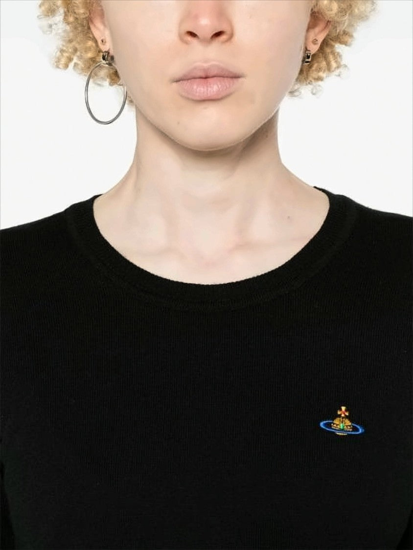 Vivienne Westwood Black Knit Sweater With Cream Pleated Hem