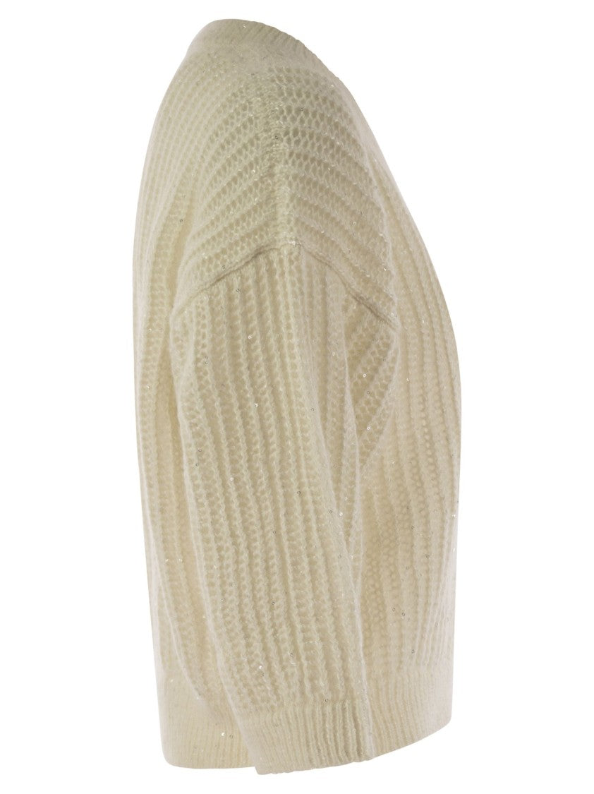 Peserico Tricot Sweater With Micro Sequins And V-Neckline
