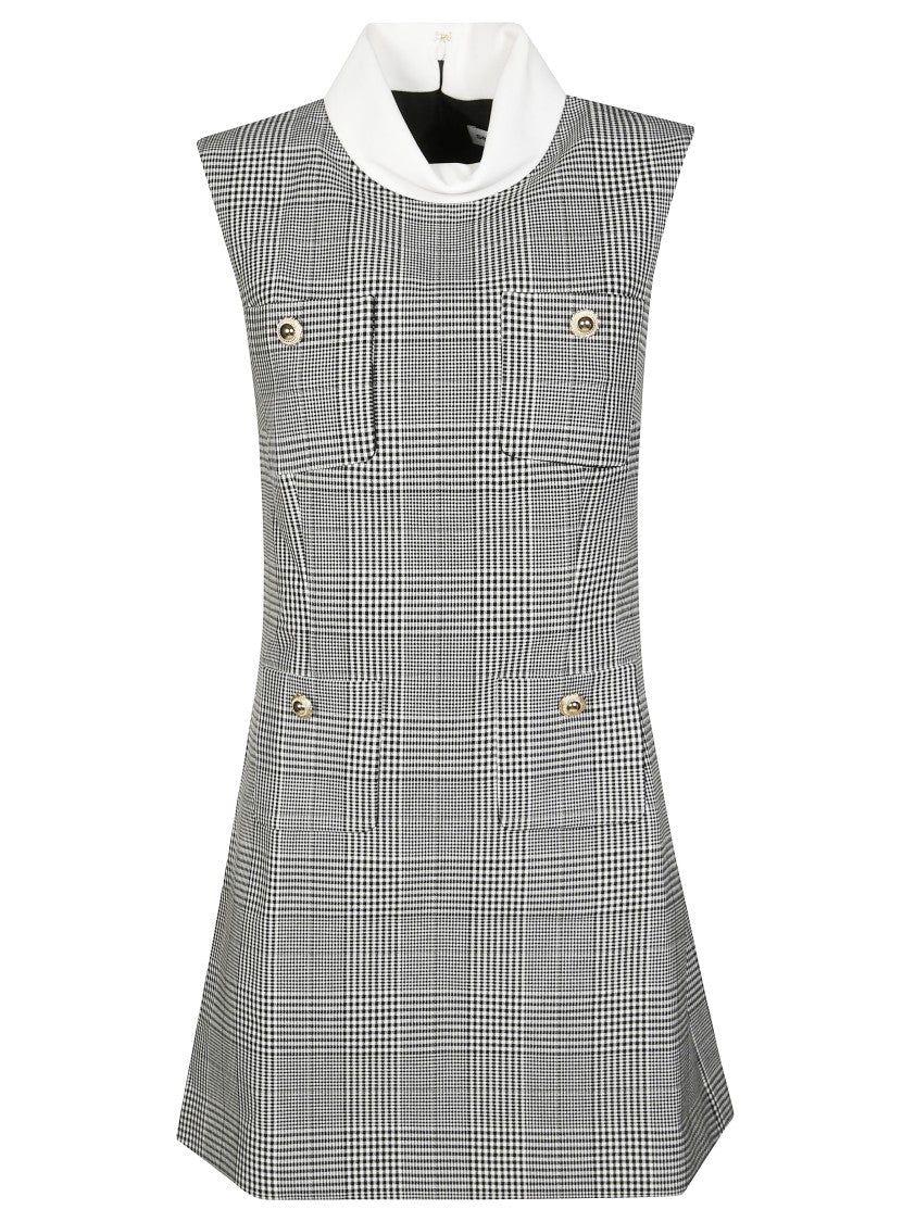 Self-Portrait Checkered Mini Dress With High Collar