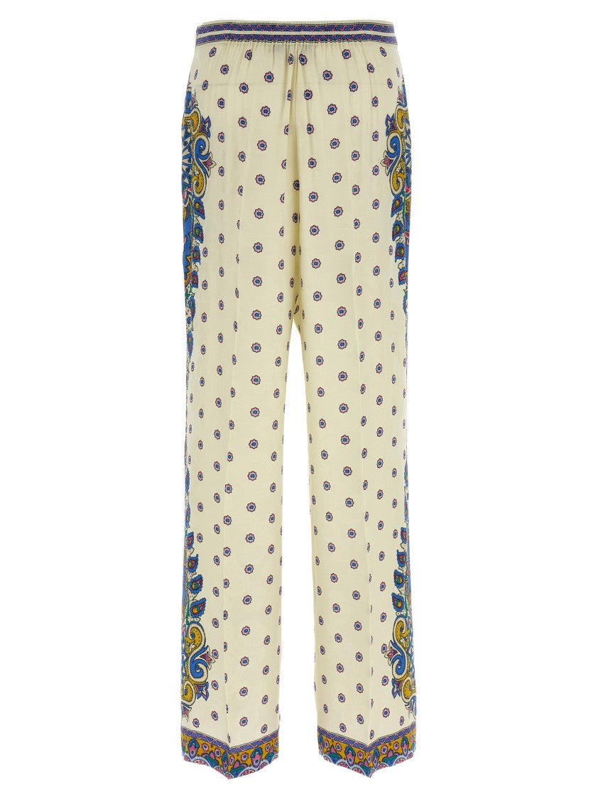 Etro Silk Blend Palazzo Pants With Jacquard Roses