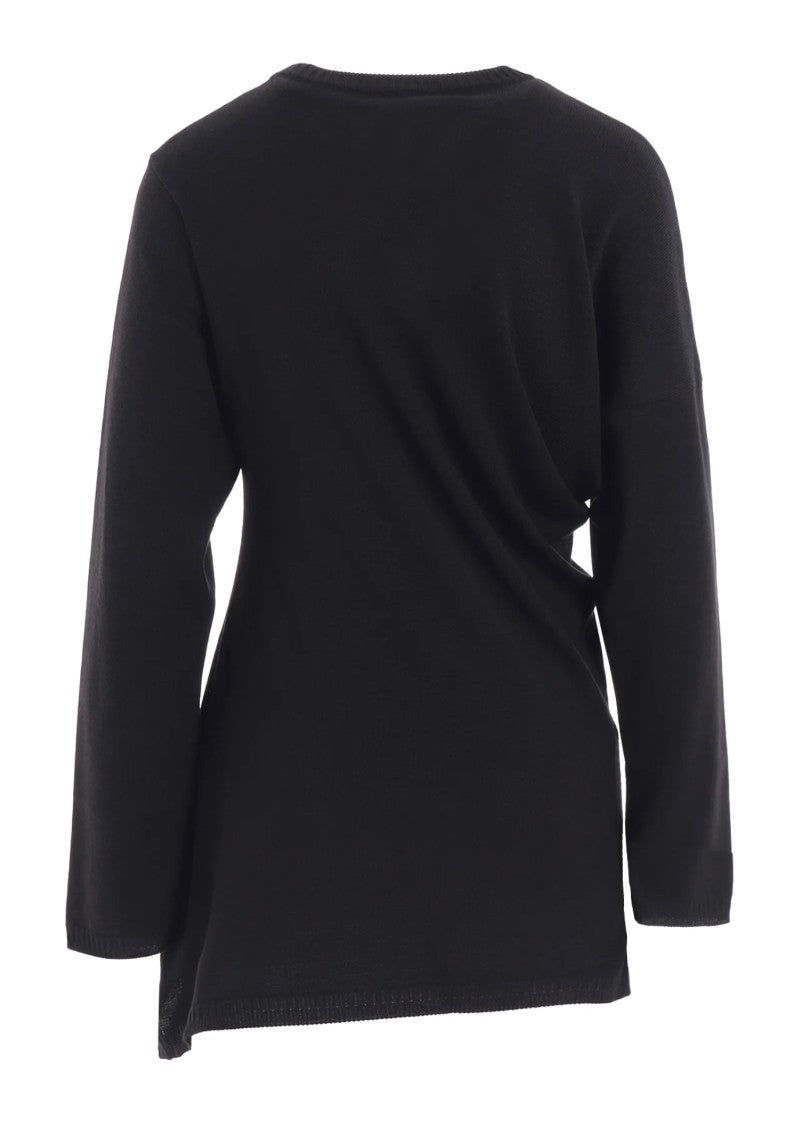 Yohji Yamamoto Long Stretch Crewneck Sweater In Burgundy Wool Blend