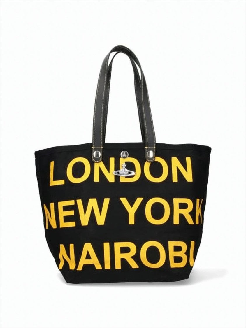 Vivienne Westwood Spacious Canvas Shoulder Bag With Bold City Graphics
