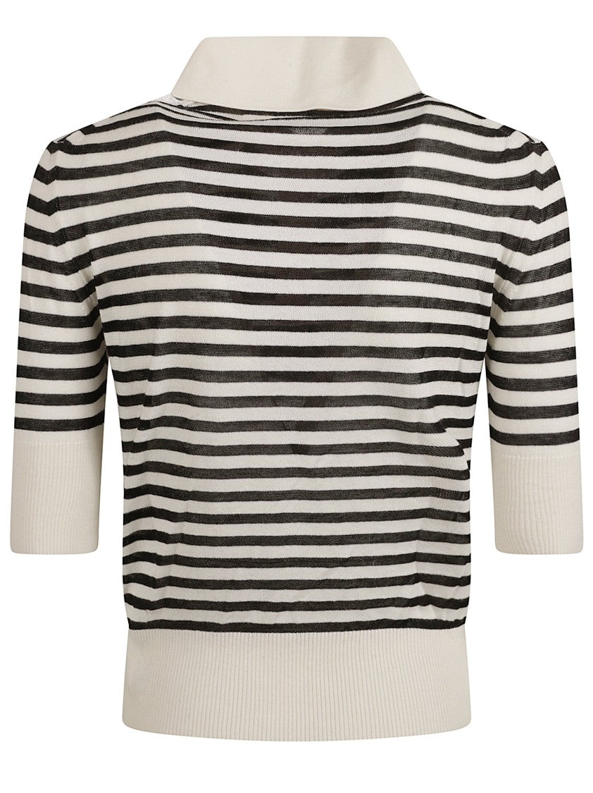 Ermanno Scervino Collared Striped T-Shirt With Floral Appliqué