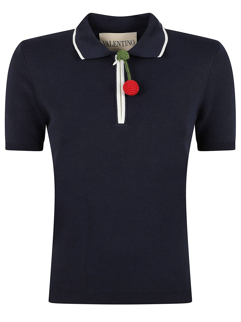 Valentino Garavani Cherry Patch Zip Closure Polo Shirt