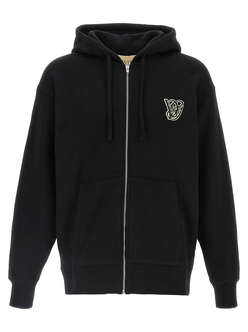 Valentino Garavani Brushed Cotton Hoodie With Vg Patch