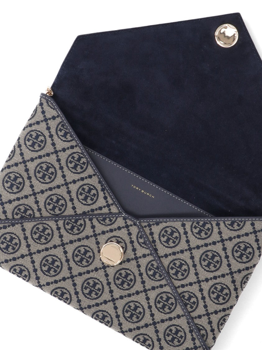 Tory Burch "T-Monogram" Chain Pouch Beige