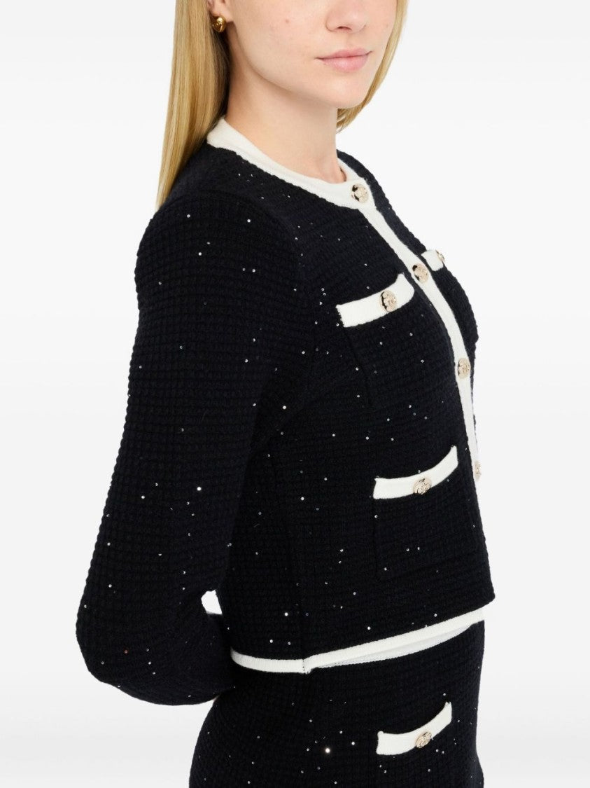 Liu Jo Cropped Black Sweater With Textured Knit