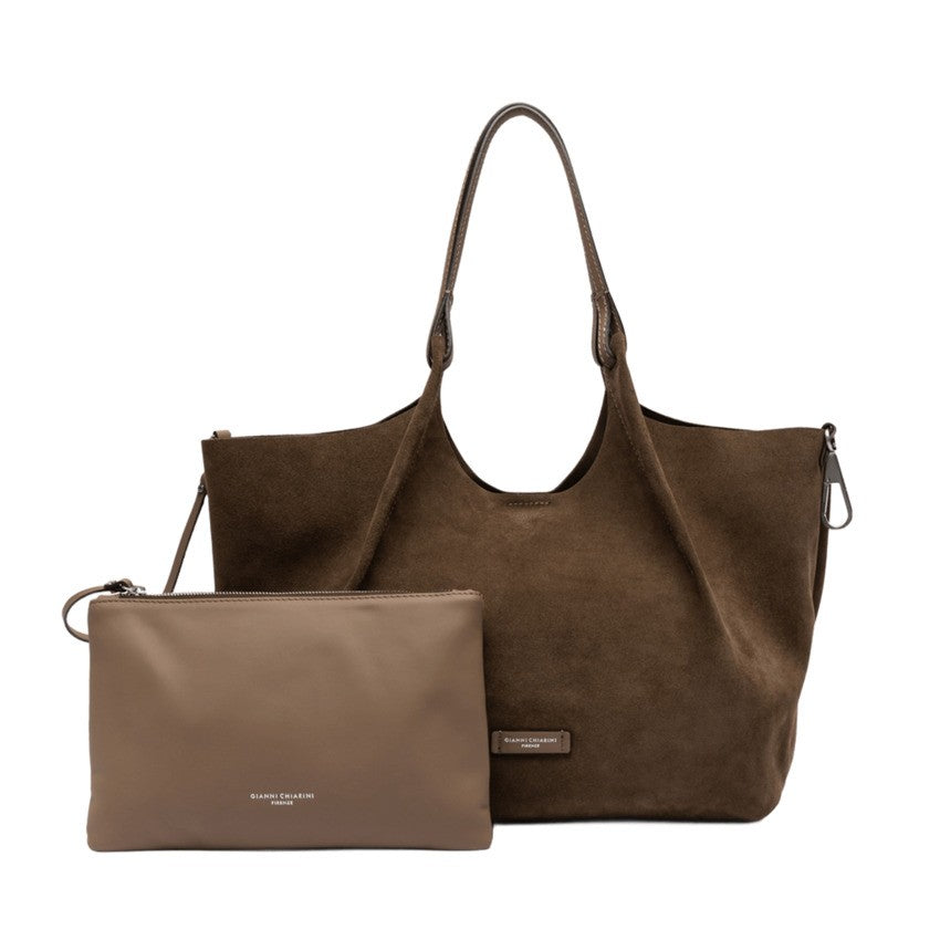 Gianni Chiarini Daino Suede Handbag With Hammered Leather Trims