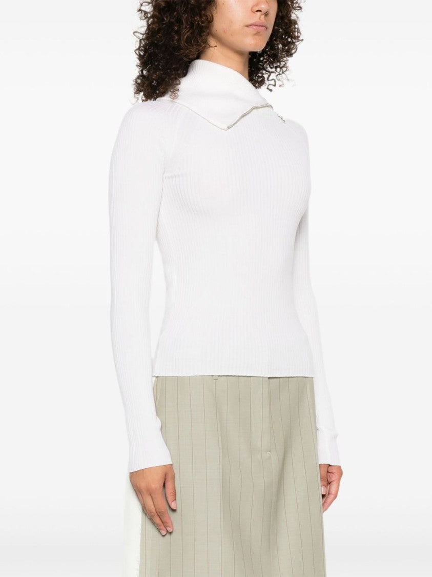 Sportmax Ribbed High-Neck Sweater With Asymmetric Zip Fastening