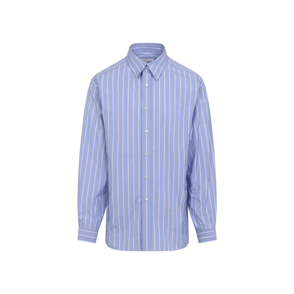 Maison Margiela Light Blue Striped Cotton Shirt With Pointed Collar And Signature Stitching