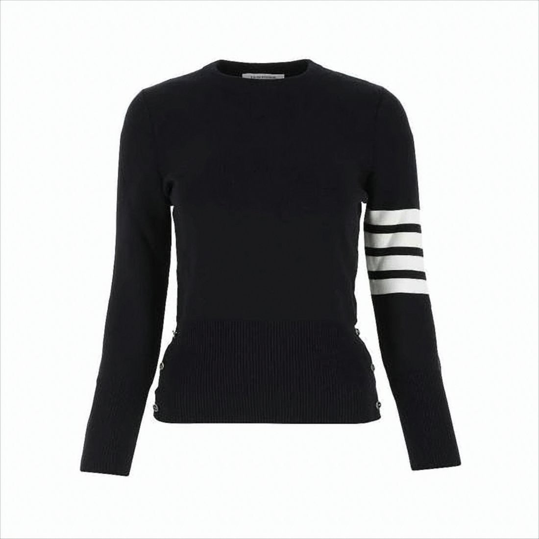 Thom Browne Textured Knit Sweater With Striped Detailing And Decorative Buttons