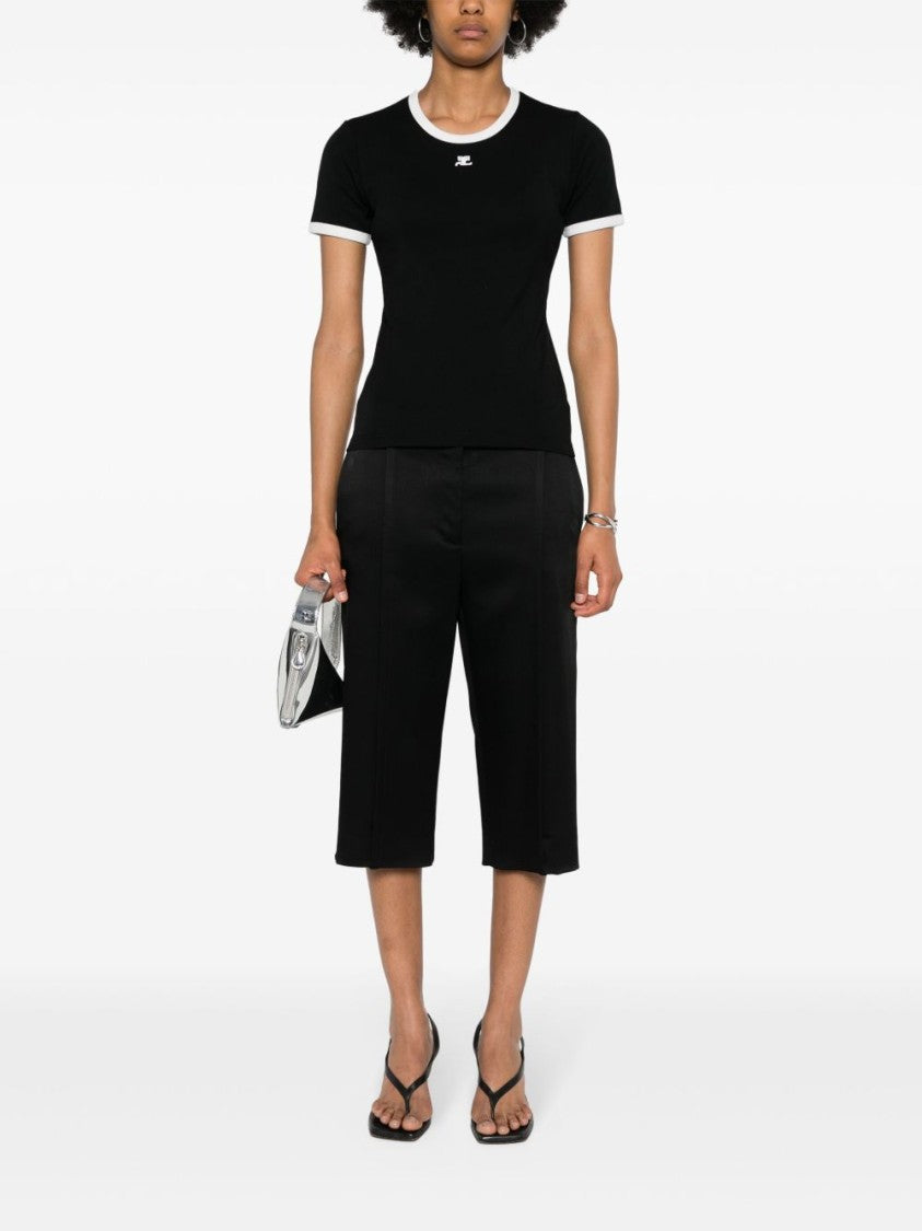 Courrèges Fitted Black T-Shirt With Contrasting Trim And Embroidered Logo