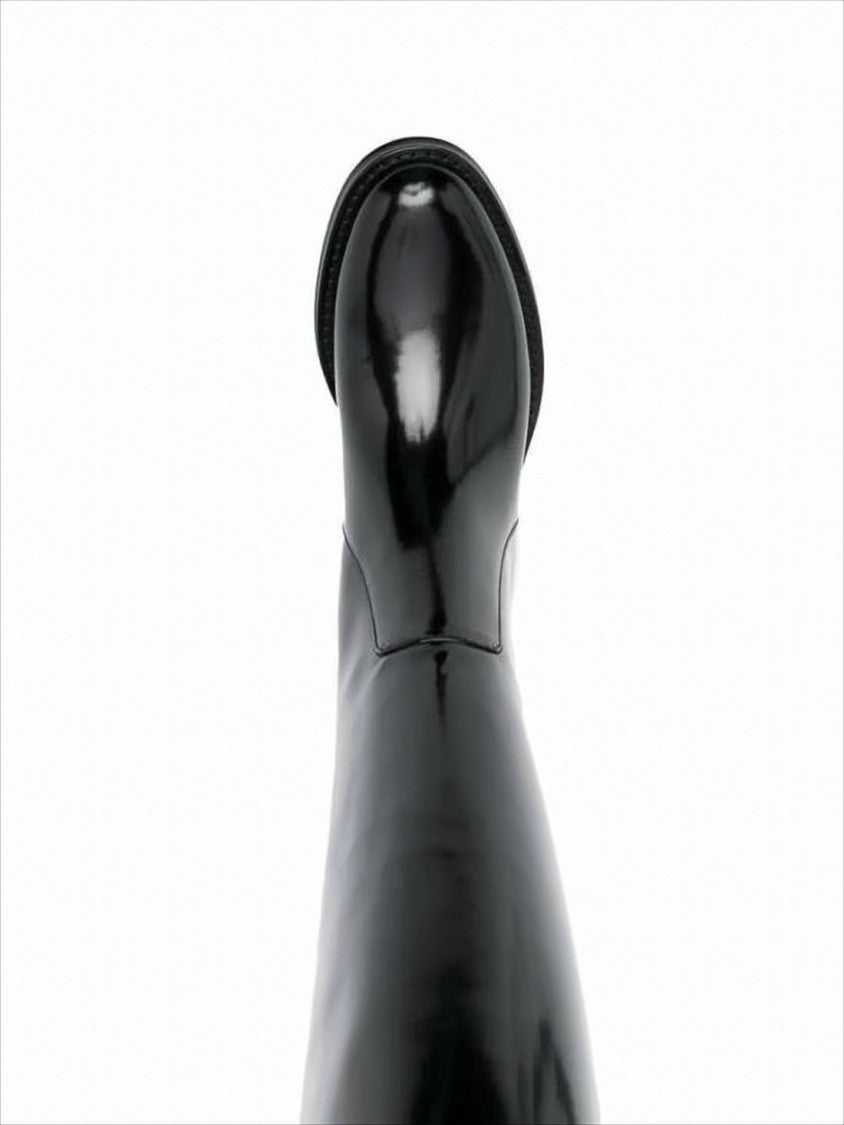 Saint Laurent High-Shine Leather Calf-Length Boots