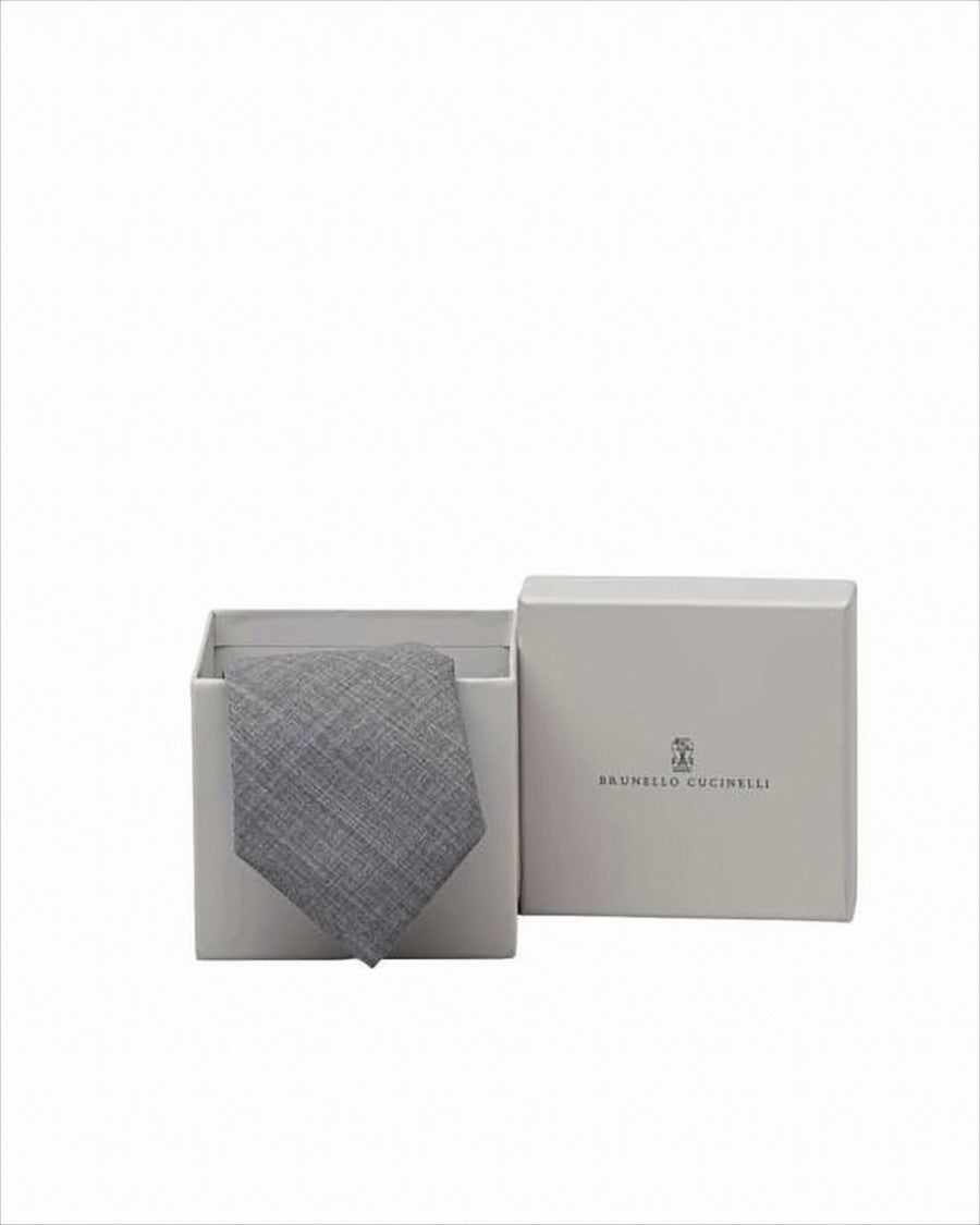 Brunello Cucinelli Subtly Textured Wool Tie In Muted Grey