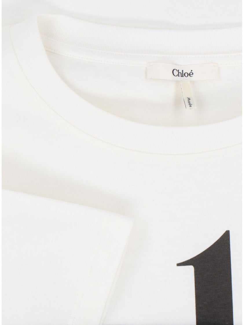 Chloé White Cotton Crop Top With Bold Logo Print