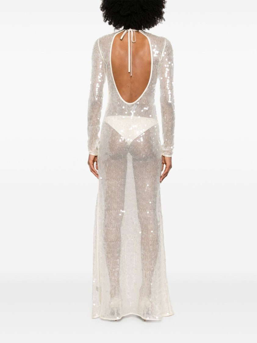 David Koma Light Beige Sequin Dress With Open Back