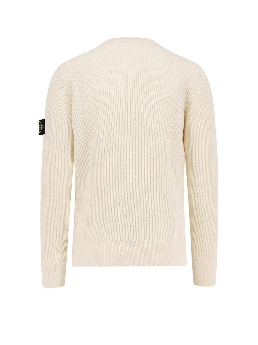 Stone Island Classic White Sweater In Virgin Wool