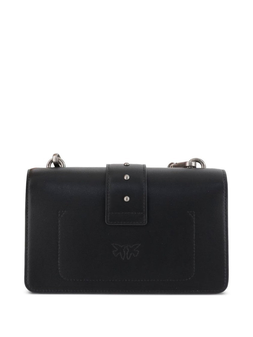Pinko Structured Black Shoulder Bag With Silver Chain Strap And Bird Clasp