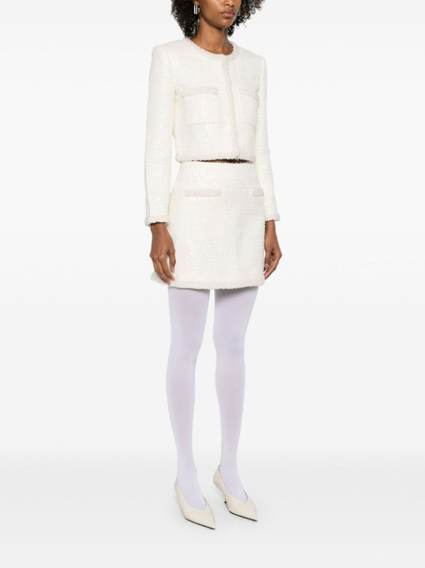 Self-Portrait Bouclé Pearl-Trim Mini Skirt