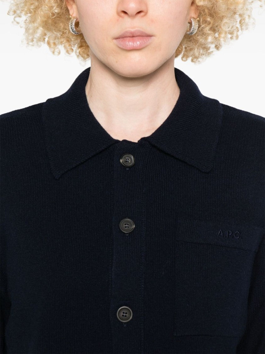 A.P.C. Midnight Blue Wool Shirt With Chest Pocket