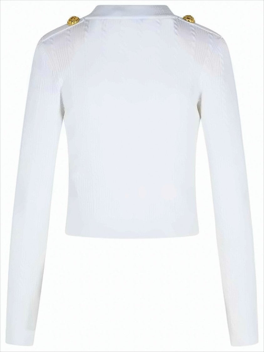 Balmain Cropped Textured Knit Cardigan With Gold-Tone Buttons